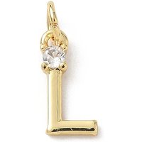 Brass Pave Clear Cubic Zirconia Charms, Letter Charms, with Jump Ring, Rack Plating, Long-Lasting Plated, Lead Free & Cadmium Free, Real 18K Gold Plated, Letter L, 12-12.5x3-10x2.3mm, Hole: 3.3mm