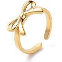 304 Stainless Steel Open Cuff Rings for Women, Bowknot, Real 18K Gold Plated, Adjustable, Bowknot: 10x16mm