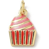 Brass Enamel Pendants, Cupcake Charms, Rack Plating, Cadmium Free & Lead Free, Long-Lasting Plated, Real 18K Gold Plated, with Jump Ring, Red, 13x9.5x3.5mm, Hole: 3.5mm