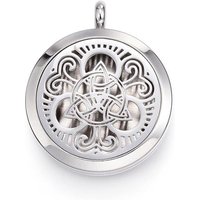 Medaillonanhänger mit Diffusor aus chirurgischem Edelstahl 316, Mit Parfümauflage und Magnetverschlüssen, flach rund mit Dreifaltigkeitsknoten / Triquetra, irisch, Edelstahl Farbe, 36.5-37x30x6-6.5 mm, Bohrung: 5 mm, Innendurchmesser: 23 mm...