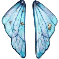 2Pcs Transparent Epoxy Resin Pendants, Wing, with Gold Foil, Light Sky Blue, 41x16.5x2mm, Hole: 1.2mm