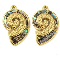 Natural Paua Shell Pendants, Conch Charms with Ion Plating(IP) 304 Stainless Steel Findings, Real 18K Gold Plated, 27.5x17x2mm, Hole: 1.3mm