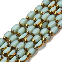 Electroplate Glass Beads Strands, Opaque Solid Color, Half Golden Plated, Faceted, Oval, Honeydew, 7x4.5x3.5mm, Hole: 0.8mm, about 48-50pcs/strand, 12.59-13.38 inch(32-34cm)