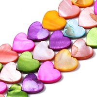 Natural Freshwater Shell Beads Strands, Dyed, Heart, Mixed Color, 11-12x12-13x3mm, Hole: 0.8mm, about 34-35pcs/strand, 14.96 inch(38cm)