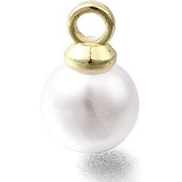 ABS Plastic Pearl Pendants, Round, with Light Gold Alloy Loop, White, 9.5x6mm, Hole: 1.6mm