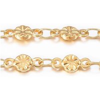 Ion Plating(IP) 304 Stainless Steel Link Chains, Soldered, with Spool, Flat Round with Flower, Golden, 8x3.5x1.2mm, about 32.8 Feet(10m)/roll