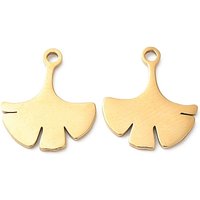 201 pendentifs en acier inoxydable, Coupe au laser, breloque feuille de ginkgo, or, 15x13x1mm, Trou: 1.4mm