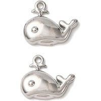 Ocean Theme 304 Stainless Steel Charms, Whale, 9.5x11x2.5mm, Hole: 1mm