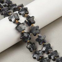 Natural Larvikite Beads Strands, Faceted, Star, with Seed Beads, 14-15x14x6mm, Hole: 1mm, about 27pcs/strand, 15.94''(40.5cm)