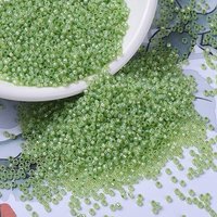 MIYUKI Round Rocailles Beads, Japanese Seed Beads, (RR676) Silverlined Lime Opal, 2x1.3mm, Hole: 0.8mm, about 1111pcs/10g