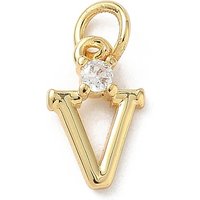 Brass Pave Clear Cubic Zirconia Charms, Letter Charms, with Jump Ring, Rack Plating, Long-Lasting Plated, Lead Free & Cadmium Free, Real 18K Gold Plated, Letter V, 12-12.5x3-10x2.3mm, Hole: 3.3mm