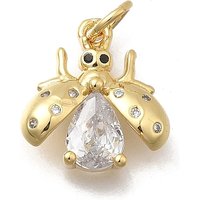 Pendentifs avec zircon cubiques à micro-pavés en laiton, breloques d'insectes, sans cadmium et sans plomb, crémaillère plaquage, Plaqué longue durée, véritable 18k plaqué or, avec anneau de jonction, clair, 14x13x4mm, Trou: 3.5mm