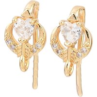 Brass Micro Pave Clear Cubic Zirconia Heart Earring Hooks, Long-Lasting Plated, Nickel Free, with Loop, Real 18K Gold Plated, 17x8x8mm, Hole: 1.2mm, Pin: 1mm