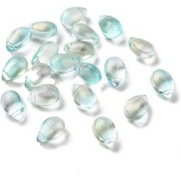 Transparent Glass Charms, Glitter Gold Powder, Teardrop, Cyan, 9x6x5mm, Hole: 1mm