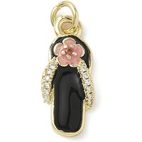 Brass Micro Pave Cubic Zirconia Enamel Pendants, with Jump Ring, Flip Flops, Real 18K Gold Plated, Black, 19x8.5x3.5mm, Hole: 3mm