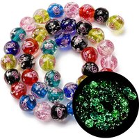 Luminous Handmade Glod Sand Lampwork Beads Strands, Round with Rose, Glow in the Dark, Mixed Color, 9-11mm, Hole: 1.2-1.5mm, about 40-41pcs/strand, 14.80''-15.31''(37.6-38.9cm)