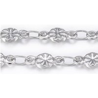 Tarnish Resistant 304 Stainless Steel Link Chains, Soldered, with Spool, Flat Round with Flower, Stainless Steel Color, 8x3.5x1.2mm, about 32.8 Feet(10m)/roll