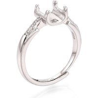 Rhodium Plated 925 Sterling Silver Micro Pave Cubic Zirconia Engagement Solitaire Ring Settings, Adjustable Prong Ring Settings, Platinum, Tray: 4.5x3.5mm, 6mm, Inner Diameter: 16.8mm