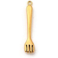 304 Stainless Steel Pendants, Golden, Fork, 27x5x3mm, Hole: 1.2mm