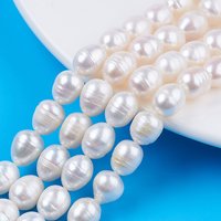 Natural Cultured Freshwater Pearl Beads Strands, Rice, Seashell Color, 10-11.5x8-9mm, Hole: 0.7mm, about 32-33pcs/strand, 13.90 inch-14.37 inch(35.3-36.5cm)