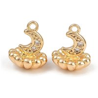 Brass Micro Pave Cubic Zirconia Pendants, Moon with Cloud Charms, Real 18K Gold Plated, 12x10mm, Hole: 1.1mm