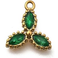 Anhänger aus Edelstahl 304, mit Zirkonia, Dreieck Anhänger / charms, Ionenbeschichtung (ip), golden, grün, 12x10.5x2.5 mm, Bohrung: 1.2 mm
