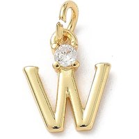 Brass Pave Clear Cubic Zirconia Charms, Letter Charms, with Jump Ring, Rack Plating, Long-Lasting Plated, Lead Free & Cadmium Free, Real 18K Gold Plated, Letter W, 12-12.5x3-10x2.3mm, Hole: 3.3mm