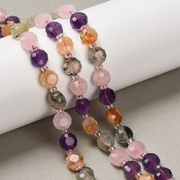 Natural Amethyst & Prehnite & Rose Quartz & Citrine Beads Strands, Flat Round, Faceted, with Seed Beads, 7-7.5x7.5-8x4.5-5mm, Hole: 1mm, about 19-21pcs/strand, 7.52-7.60''(19.1-19.3cm)