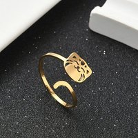 304 Stainless Steel Cuff Rings for Women, Hollow, Cat Shape, Golden, Inner Diameter: 19mm