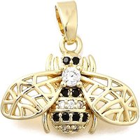 Brass Micro Pave Cubic Zirconia Pendants, Real 18K Gold Plated, Bees, 13.5x18x3.5mm, Hole: 4.5x2.5mm