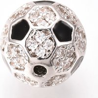 Perline zirconi micro pave in ottone, cadmio& piombo libero, con smalto, pallone da calcio, platino, 9.5-10mm, Foro: 1.5 mm