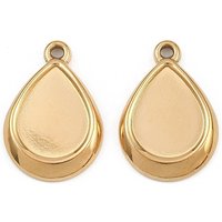 304 Stainless Steel Pendant Cabochon Settings, Teardrop Charms, Ion Plating(IP), Real 18K Gold Plated, Tray: 12.5x9.5mm, 18x13x2.5mm, Hole: 1.2mm
