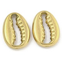 Ion Plating(IP) 304 Stainless Steel Charms, Cowrie Shell Shape Charm, Real 18K Gold Plated, 11.5x8x2mm, Hole: 2x9mm