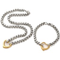 304 Stainless Steel Heart Pendant Necklaces & Bracelets Sets, 202 Stainless Steel Box Chain Jewelry Sets for Women, Golden & Stainless Steel Color, 21.06 inch(535mm)