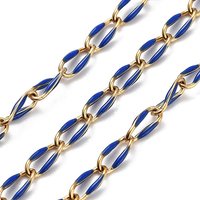 Ion Plating(IP) 304 Stainless Steel Enamel Twisted Oval Link Chains, with Spool, Soldered, Real 18K Gold Plated, Oval, Royal Blue, 9x4x1mm, about 16.40 Feet(5m)/Roll