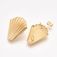 Accesorios para pendientes de acero inoxidable 304, con aro y orejeras / aretes, Vieira, dorado, 26x20.5mm, agujero: 3 mm, pin: 0.8 mm