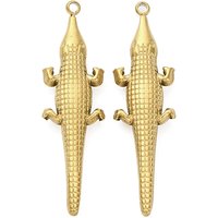 Pendentifs en acier inoxydable 304, placage ionique (ip), breloque crocodile, véritable 18k plaqué or, 42.5x11.5x4.5mm, Trou: 1.6mm