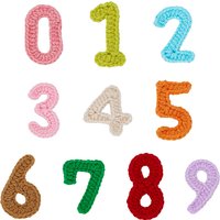 10Pcs 10 Styles Number Wool Knitting Cabochons, Ornament Accessories, Mixed Color, 50-65x30-55x3-3.5mm, 1pc/style