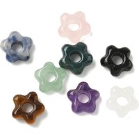 Natural Mixed Gemstone European Beads, Flower Large Hole Beads, 14-15x14-15x5.5-6mm, Hole: 5mm