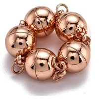 Rack Plating Brass Magnetic Clasps with Loops, N45 Grade Strong Magnet, with Soldered Jump Rings, Long-Lasting Plated, Round, Real Rose Gold Plated, 15.5x10mm, Hole: 3.5mm, Ring: 5x0.5mm