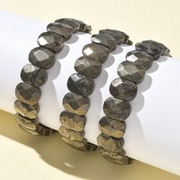 Bracelets extensibles en perles de pyrite naturelle pour femmes et hommes, rectangle, 1/2 pouce (1.4 cm), diamètre intérieur: 2-1/4 pouce (5.8 cm)