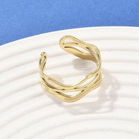 304 Stainless Steel Cuff Rings, Ion Plating(IP), Real 18K Gold Plated, 10mm