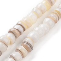 Natural Cultured Freshwater Shell Beads Strands, Dyed, Rondelle, Goldenrod, 6.5-7.5x2-6.5mm, Hole: 1mm, about 85pcs/strand, 14.88 inch(37.8cm)