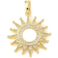 Brass Micro Pave Cubic Zirconia Pendants, Sun Charms, Real 18K Gold Plated, 21x19x2mm, Hole: 4x2.5mm