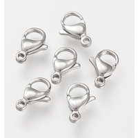 Tarnish Resistant 304 Stainless Steel Lobster Claw Clasps, Parrot Trigger Clasps, Stainless Steel Color, 12.5-13x8x3.5mm, Hole: 1.5mm