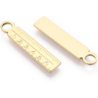 304 Stainless Steel Pendants, Manual Polishing, Ruler Charm, Real 14K Gold Plated, 23.5x4.5x1mm, Hole: 2.5mm