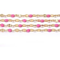 Ion Plating(IP) 304 Stainless Steel Link Chains, with Spool, with Enamel, Soldered, Hot Pink, 2.5-7x1.5x0.3-1.5mm, about 32.8 Feet(10m)/roll