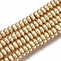 Hilo electrolítico no-magnético hematita cordón hebras, rerondana plana, chapado en oro de la luz, 4x2mm, agujero: 1 mm, aproximamente 180 pcs / cadena, 15.7 pulgada