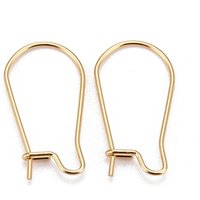 Accesorios para pendientes de aro de acero inoxidable quirúrgico 316, cables de oreja de riñón, real 18k chapado en oro, 10 diámetro, 20x11x2.5mm, pin: 0.7 mm