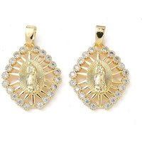 Brass Micro Pave Cubic Zirconia Pendants, Rhombus with Virgin Mary, Real 18K Gold Plated, 19.5x16x3mm, Hole: 4x3mm